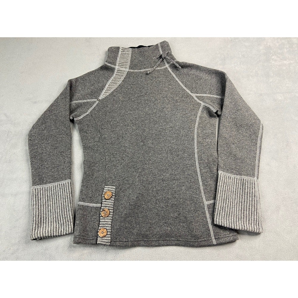 Prana Sweater Womens Small Gray‎ Luica Wool Stripe Outdoor Gorpcore Cabin Ski